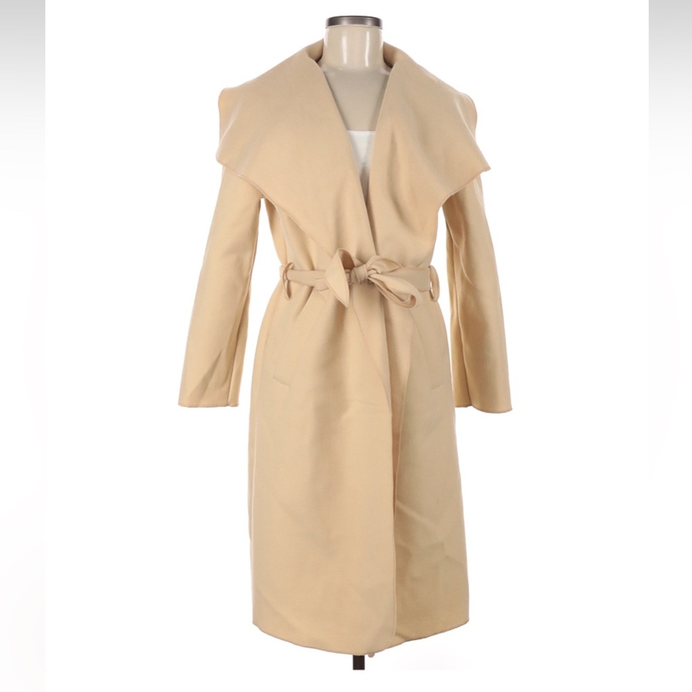 Beige Waterfall Trench Coat Women M Belted Duster Minimalist Wrap